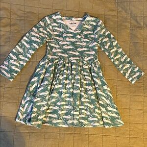 Mini Boden Green Rabbit Print Kids Dress
